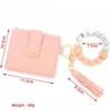 Stock Fashion Pu Leather Armband Wallet Keychain Tassels Bangle Key Ring Holder Card Bag Silicone Pärled Wristlet Keychains Handb6789735