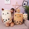 Cute Fruit Drink Plush Stuffed Soft Pink Strawberry Milk Tea Boba Cup Toy Bubble Pillow Cushion Kids Gift W220402