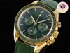 Montre mécanique Omega jaune 42 mm pour homme, cadran doré, cadran vert foncé, mouvement de super qualité, résistant à l'eau profonde, montre lune