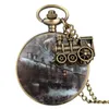 Montres de poche montre pendentif rétro avec accessoire motif train à vapeur Quartz collier en laiton chiffre arabe cadran blanc horloge Thun22