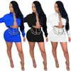 Spring Casual Fitness Hollow Out Matching Set Long Sleeve Women Sportswear Crop Top kjol Set Two Piece Outfits