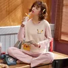 Summer Pjs Cotton Women Pajamas Sleepwear Sets Cartoon Lady Nightwear Women's Round Neck Casual Homewear Loungewear Suit M-XXL 220421