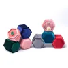 Hexagonal Velvet Jewelry Box Ring Pendant Earring Packaging Gift Boxes Double Ring Storage Case for Proposal Engagement Wedding Ceremony