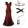 1920er Jahre Gatsby Pailletten Flapper Kleid Party Bühnenkleidung mit 20er Jahre Accessoires Stirnband Handschuhe Ohrringe Perlenkette Zigarettenspitze Set Plus Size