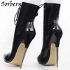 Sorbern Sexy Ankle Boots For Women Plus Size 18cm Metal High Heels Lace Up Large Size 36-46 Booties Pointed Toe Shoes