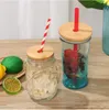 CA USA STOCL 16oz DIY leere Sublimationsdosenbecher geformte Bierglasbecher mit Bambusdeckel und Strohhalm für Eiskaffee-Soda sxmy8