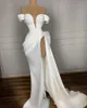 Sexy White Evening Dresses Long Off Shoulder Satin With High Slit Arabic African Women Formal Party Gowns Prom Dress Bc11985