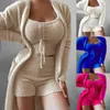 Kvinnor Tracksuits Piece Sexy Women Set Plush Velvet Pyjama Sleepwear Tank Tops Shorts Cardigan Coat Tracksuit Loungewear Causal Outfits