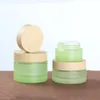 Matt green glass cosmetic jars pump bottles with plastic wood grain cap 20g 30g 50g 20ml 30ml 40ml 60ml 80ml 100ml 120ml body lotion face cream toner water containers