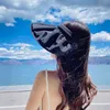 Summer UV Protection Kobiety Słońce Hats moda stała kolor na zewnątrz na plażę szeroką grzbiet Składany kubełko kapelusz kucyk ponytail czapki panama czapki