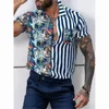 MENS SOMMER Fashion Trend Striped Floral Contrast Color Stitching Print Hawaii Casual Shortsleeved Shirt S 5XL 220615