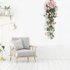 Ghirlande di fiori decorativi 2 pezzi Simulazione Rose Vine Decorazione della parete del soggiorno Pianta verde Plastica Fiore finto Cesto appeso per interni Arte