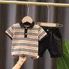 Boys Set Cotton Baby Suit Summer Short Sleeve Casual Children's Top Shorts 2PCS for Infant Kids Outing Clothes Stripe Fashion G220509