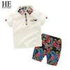 HE Bonjour Profitez Enfants Garçons Vêtements Garçon Vêtements D'été Ensembles Manches Courtes Imprimer Tops Chemise + Fleur Shorts Costumes Enfants 220326