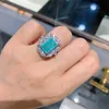 Cluster Rings Huitan Gorgeous Square Blue-green Stone Female Ring Unique Wedding Bands Jewelry Brilliant Cubic Zirconia Accessories 2022Clus