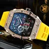 2022 3 PINS Luxury Watch New Men's High Quality Diamond Quartz Watch rostfritt st￥l Case Watch Black Rubber274Z