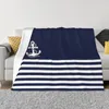 Blankets Nautical Navy Blue Stripes And White Anchor Fleece Multi-function Soft Throw Blanket For Home Bedroom BedspreadBlankets