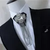 Bow Ties Men Alloy Rhinestone Crystal Tie Cravat Wedding Suit Club Party Shirt Necktie Luxury Tassels Chain PU Leather Ribbon Bowtie Fier22