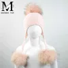 2017 Baby Winter Real Fur Hatts for Children Girls Natural Fur Pompom Beanie Cap Kids Raccoon päls pom boll virkning baby hattar j220722