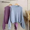 Hirsionsan Thicken Crop Chenille Sweater Women Korean Lantern Sleeve Knitted Pullover Soft W T220824
