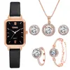 Нарученные часы весело бренд 5pcs устанавливают повседневные часы для женских браслетных браслетов кожаные кожа