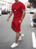 Men's Tracksuit 2 Piece Set Summer Solid Sport Hawaiian Suit Short Sleeve T Shirt and Shorts Casual Fashion Man Clothing