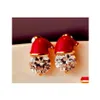 Stud Fashion Jewelry Christmas Earrings For Women Enamel Snowman Xmas Hat Rhinestone Drop Delivery Dhos7