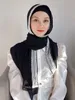 Chiffon a bolle semplici con pizzo scozzese Hijab Donne musulmane Moda Donna Foulard Islam Sciarpe per le donne Copricapo Scialle Estate