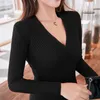 Frauen Pullover 15 Farben 2022 Sexy Tiefem V-ausschnitt Pullover Pullover Dünne Weibliche Elastische Langarm Tops Femme (N0021)