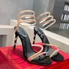 Fashion Designer Style Women's Sandals Sexy Open Toe Ankle Strap High Heels Rose Gold Snake Wrap Rhinestone High Heel Sandals Summer Top Quality Stiletto 35-41