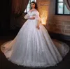 Luksusowa panna młoda suknia ślubna Off Ramię Cekiny Koronki Z Długim Rękawem Sexy Balowa Suknia Satin Bridal Custom Made Suknie ślubne