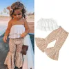 Citgeett Summer Kids Girls Pants Set Off Shoulder Multi-layer Ruffles Tops in Floral Print Flared Pants Clothing Set J220711