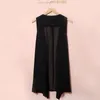 Gilet da donna Chiffon Donna Holiday Street Solido Nero Dolce Sottile Estate Tutto-fiammifero Fata Capispalla Sexy Lungo Drappeggiato Punto aperto Vintage Luci