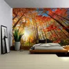 Tapisserier Forest Tree Tapestry Wall Hanging Natural Scen Sunshine Green Plants Outdoor Landscape Home Decoration Moda