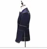 3 PieceJacket Vest Pant Nevy Blue Men passar skräddare Bröllop Male Slim Fit Plaid Business Tuxedo340J