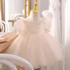 Vestidos de menina Champagne Lace Bordery Kids Dress for Girls Evening Wedding Party Elegant Princess Beads Lantejoulas Férias