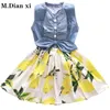 Girl's Dresses Girls Dress 2022 Children's Clothing Summer Cotton Sand Wash Denim Stitching Cartoon Pattern Girl 3-7Y DressGirl's