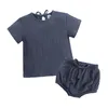 Kläder sätter mode som sommarflickor flickor baby bomullslinne kortärmad skjorta spetsar pp byxor tvådelar unisex 6m-4y casual styleclothing