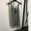 Plus size jurken Designer Mouwloze dames Zwart Satijnen Sling Rhinestone Shiny Hollow Vest 2pcs Set FJ0A