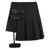 Skirts Dark Gothic Punk Mini Skirt With Straps Garter Harajuku Street Y2k Emo E-Girl Asymmetrica High Waist Pleated Kilt Women