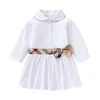 Bebê meninas vestidos de princesa com laço algodão crianças turndown colarinho vestido manga curta bonito menina xadrez saia crianças roupas ag1567502