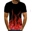 T-shirt da uomo Flaming Uomo Donna TShirt Rosso Verde Blu Fiamma Casual Tee Top Streatwear O-Collo Sconto all'ingrosso Uomo