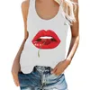 Damskie zbiorniki Camis Kobiety Moda usta Drukuj Round Neck Neck Tee Plus Size Cherry Graphic Camisole