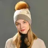 Women Real Fur Hat Big Raccoon Fur Pom Hats Hat Winter Autumn Knitted Wool Skullies Cashmere Cap Warm J220722