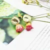 Dangle Kroonluchter 1 Paar Natuurlijke Gedroogde Bloem Oorbellen Goud Roze Rozenblaadje Vrouwen Drop Earring Party Echte Droge SieradenDangle2066252