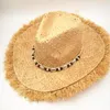 Wide Brim Hats Summer Men Raffiah Jazz Mens American Western Cowboys Hat de paille imprimé Stars Beach Sun Caps pour Menwide