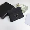 Luxuriöses schwarzes Ausweis-Kreditkartenetui für Damen, Mini-Geldbörse, Dreieck, Marke, Mode, Leder, Leinwand, Herren, Designer, reine Farbe, doppelseitig