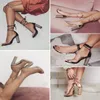 Big size 34-43 Women Heeled Sandals Bandage Ankle Strap Pumps Super High Heels 11 CM Square Heels Lady Shoes #265 220402