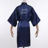 Champagne Embroidery Bride Wedding Robe Sleepwear Satin Women Kimono Bathrobe Sexy Bridesmaid Dressing Gown Casual Nightdress