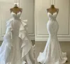 Dantel Denizkızı Alınan Trenle Gelinlikler Suudi Arabistan Dubai Sheer Boyun Boyun Gelin Elbiseler Vintage Plus Boyut İkinci Resepsiyon Elbise Vestidos